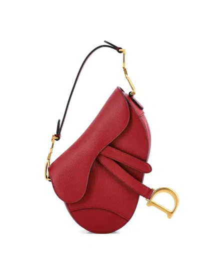 Pre-owned Dior Saddle Handbag Leather Mini Shoulder Bag In Red