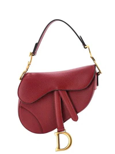 Pre-owned Dior Saddle Handbag Leather Mini Shoulder Bag In Red