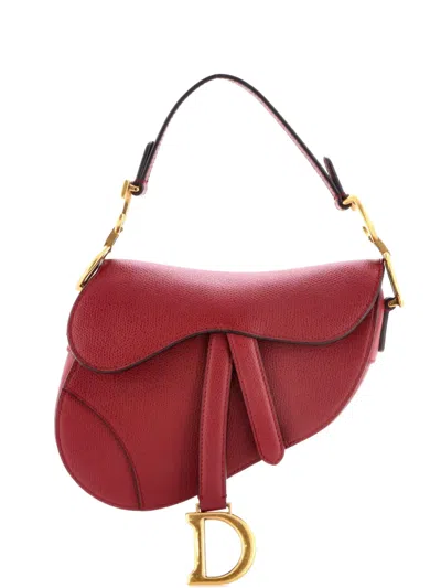 Pre-owned Dior Saddle Handbag Leather Mini Shoulder Bag In Red