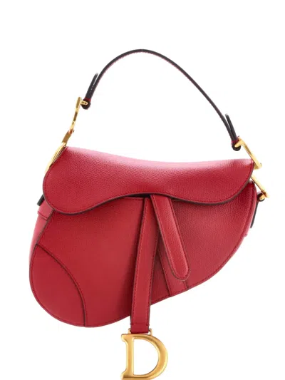 Pre-owned Dior Saddle Handbag Leather Mini Shoulder Bag In Red
