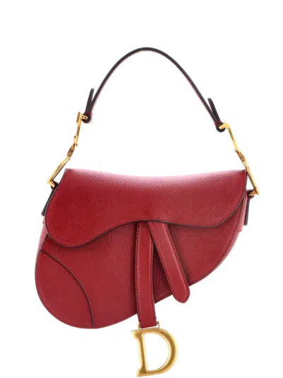 Pre-owned Dior Saddle Handbag Leather Mini Shoulder Bag In Red