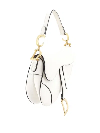 Pre-owned Dior Saddle Handbag Leather Mini Shoulder Bag In White