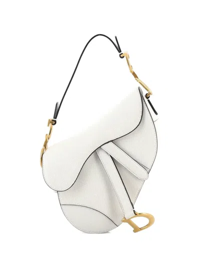 Pre-owned Dior Saddle Handbag Leather Mini Shoulder Bag In White