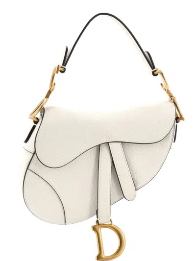 Pre-owned Dior Saddle Handbag Leather Mini Shoulder Bag In White