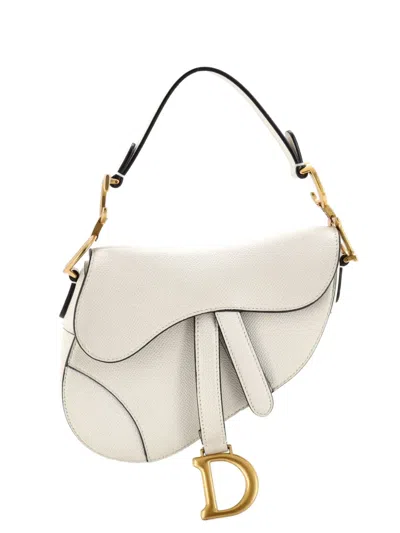 Pre-owned Dior Saddle Handbag Leather Mini Shoulder Bag In White