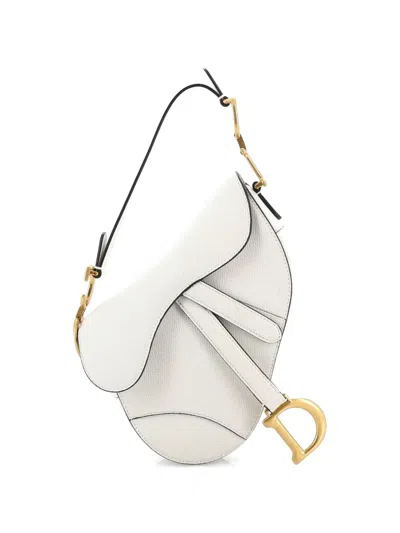Pre-owned Dior Saddle Handbag Leather Mini Shoulder Bag In White