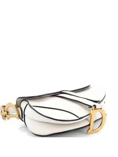 Pre-owned Dior Saddle Handbag Leather Mini Shoulder Bag In White