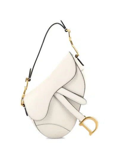 Pre-owned Dior Saddle Handbag Leather Mini Shoulder Bag In White