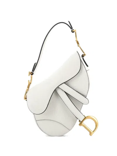 Pre-owned Dior Saddle Handbag Leather Mini Shoulder Bag In White