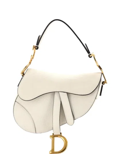 Pre-owned Dior Saddle Handbag Leather Mini Shoulder Bag In White