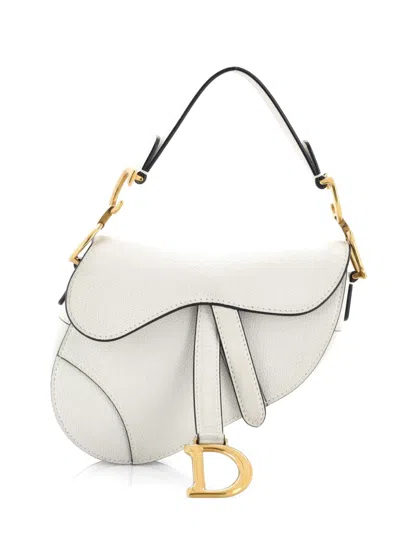 Pre-owned Dior Saddle Handbag Leather Mini Shoulder Bag In White