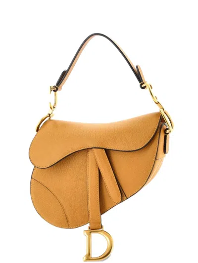 Pre-owned Dior Saddle Handbag Leather Mini Shoulder Bag In Yellow