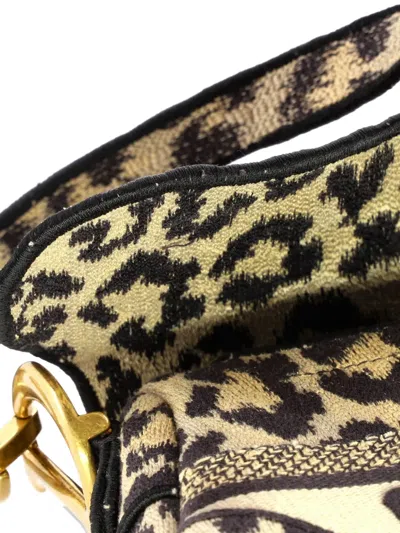 Pre-owned Dior Saddle Handbag Mizza Embroidered Canvas Medium Satchel In Brown