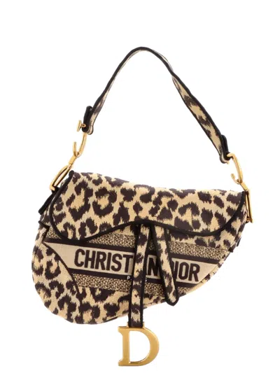 Pre-owned Dior Saddle Handbag Mizza Embroidered Canvas Medium Satchel In Brown