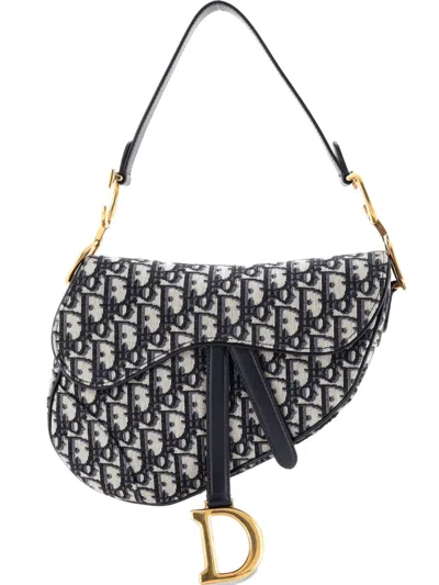 Pre-owned Dior Saddle Handbag Oblique Canvas Medium Shoulder Bag In Blue
