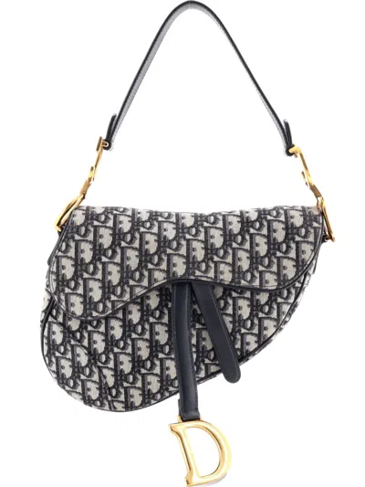 Pre-owned Dior Saddle Handbag Oblique Canvas Medium Shoulder Bag In Blue