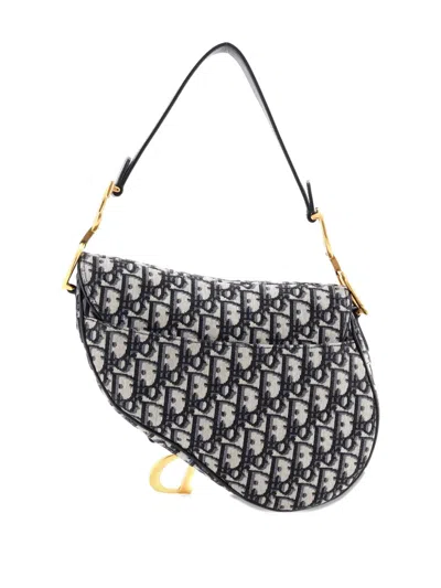 Pre-owned Dior Saddle Handbag Oblique Canvas Medium Shoulder Bag In Blue