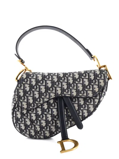 Pre-owned Dior Saddle Handbag Oblique Canvas Medium Shoulder Bag In Blue