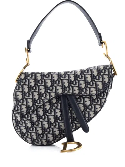 Pre-owned Dior Saddle Handbag Oblique Canvas Medium Shoulder Bag In Blue