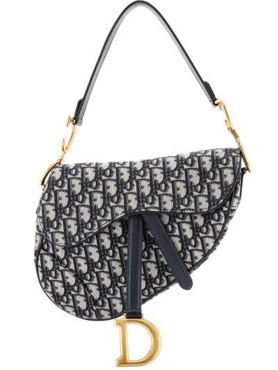 Pre-owned Dior Saddle Handbag Oblique Canvas Medium Shoulder Bag In Blue