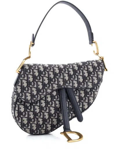 Pre-owned Dior Saddle Handbag Oblique Canvas Medium Shoulder Bag In Blue