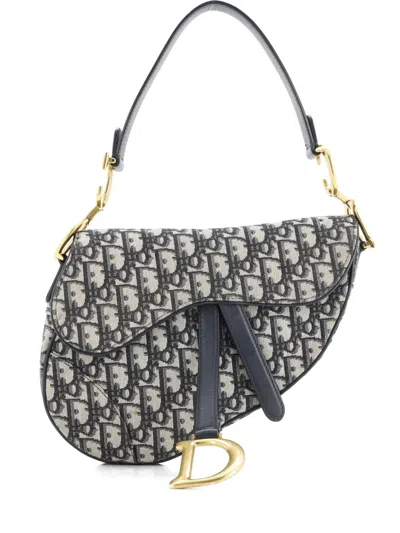 Pre-owned Dior Saddle Handbag Oblique Canvas Medium Shoulder Bag In Blue