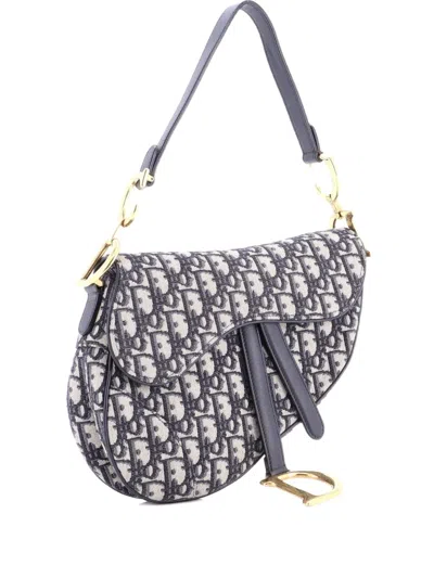 Pre-owned Dior Saddle Handbag Oblique Canvas Medium Shoulder Bag In Blue
