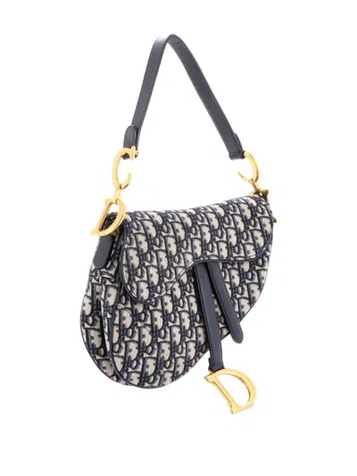 Pre-owned Dior Saddle Handbag Oblique Canvas Medium Shoulder Bag In Blue