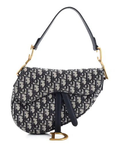Pre-owned Dior Saddle Handbag Oblique Canvas Medium Shoulder Bag In Blue