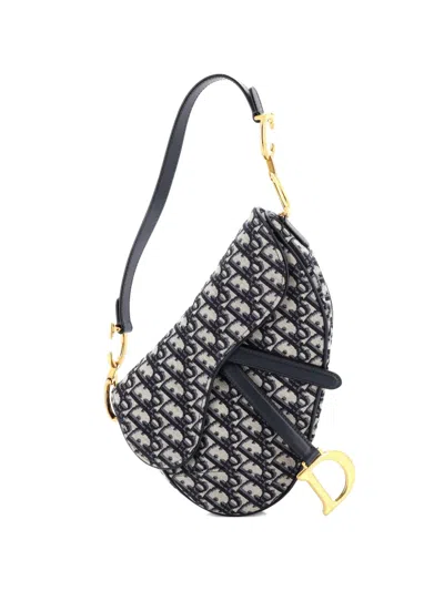 Pre-owned Dior Saddle Handbag Oblique Canvas Medium Shoulder Bag In Blue