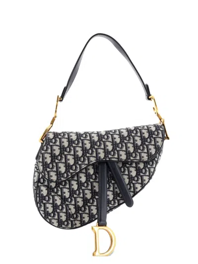 Pre-owned Dior Saddle Handbag Oblique Canvas Medium Shoulder Bag In Blue