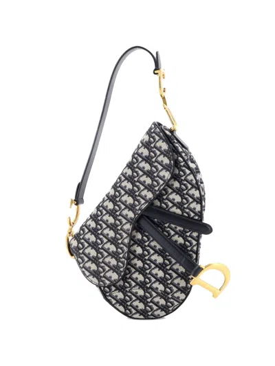 Pre-owned Dior Saddle Handbag Oblique Canvas Medium Shoulder Bag In Blue