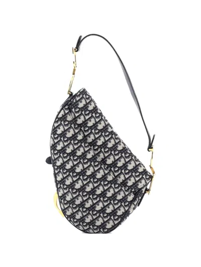 Pre-owned Dior Saddle Handbag Oblique Canvas Medium Shoulder Bag In Blue