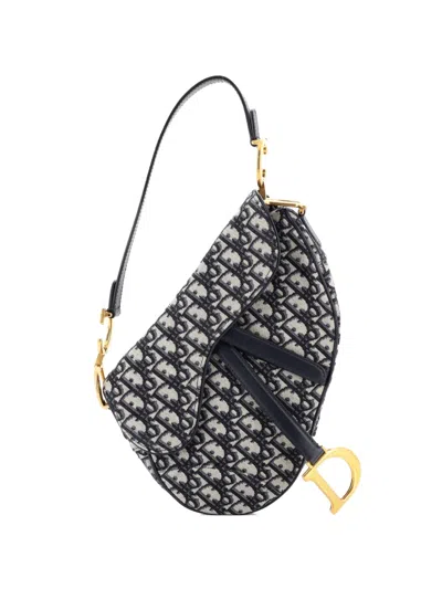 Pre-owned Dior Saddle Handbag Oblique Canvas Medium Shoulder Bag In Blue