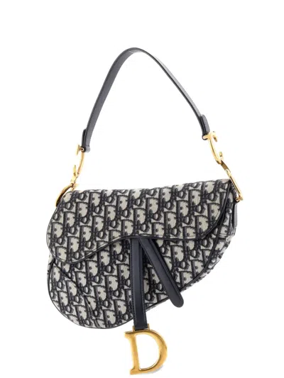Pre-owned Dior Saddle Handbag Oblique Canvas Medium Shoulder Bag In Blue