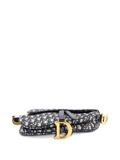 Pre-owned Dior Saddle Handbag Oblique Canvas Medium Shoulder Bag In Blue