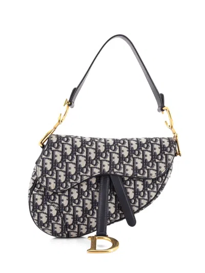 Pre-owned Dior Saddle Handbag Oblique Canvas Medium Shoulder Bag In Blue