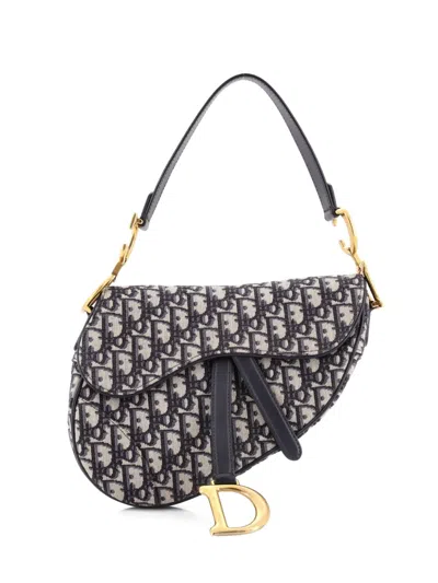 Pre-owned Dior Saddle Handbag Oblique Canvas Medium Shoulder Bag In Blue