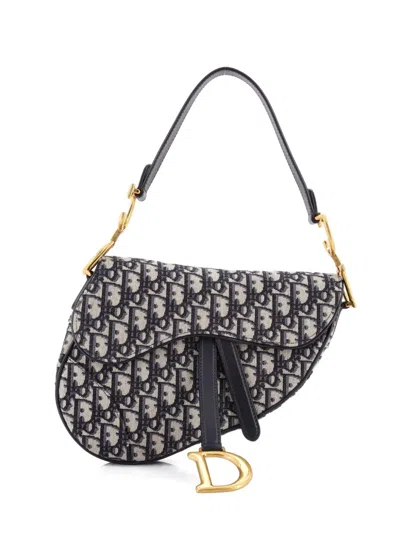 Pre-owned Dior Saddle Handbag Oblique Canvas Medium Shoulder Bag In Blue