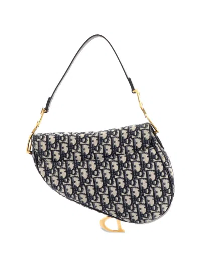 Pre-owned Dior Saddle Handbag Oblique Canvas Medium Shoulder Bag In Blue