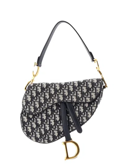 Pre-owned Dior Saddle Handbag Oblique Canvas Medium Shoulder Bag In Blue