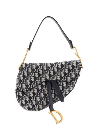 Pre-owned Dior Saddle Handbag Oblique Canvas Medium Shoulder Bag In Blue