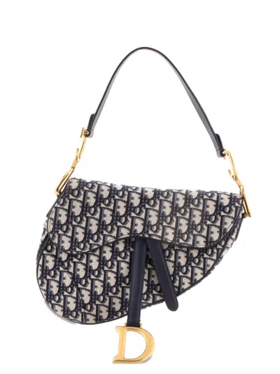 Pre-owned Dior Saddle Handbag Oblique Canvas Medium Shoulder Bag In Blue