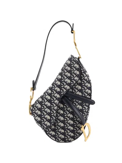 Pre-owned Dior Saddle Handbag Oblique Canvas Medium Shoulder Bag In Blue