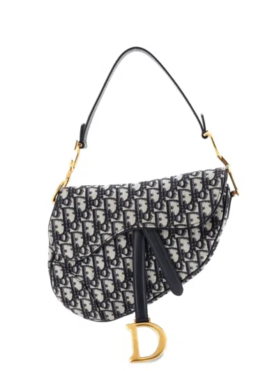 Pre-owned Dior Saddle Handbag Oblique Canvas Medium Shoulder Bag In Blue