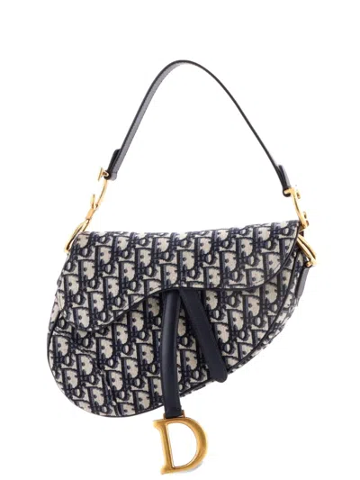 Pre-owned Dior Saddle Handbag Oblique Canvas Medium Shoulder Bag In Blue