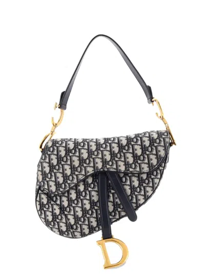 Pre-owned Dior Saddle Handbag Oblique Canvas Medium Shoulder Bag In Blue