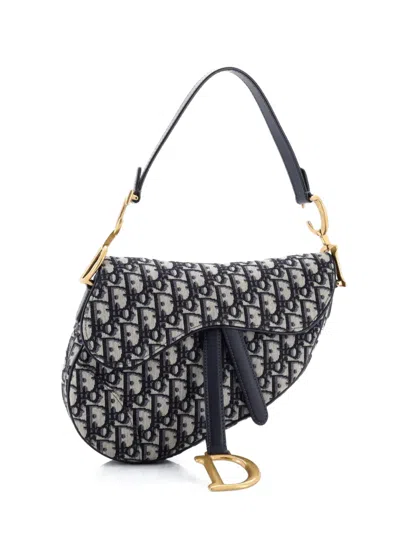 Pre-owned Dior Saddle Handbag Oblique Canvas Medium Shoulder Bag In Blue