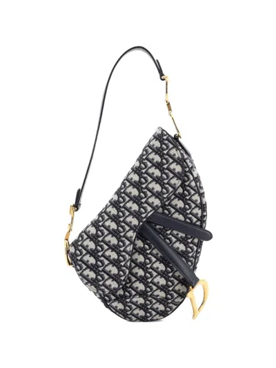 Pre-owned Dior Saddle Handbag Oblique Canvas Medium Shoulder Bag In Blue