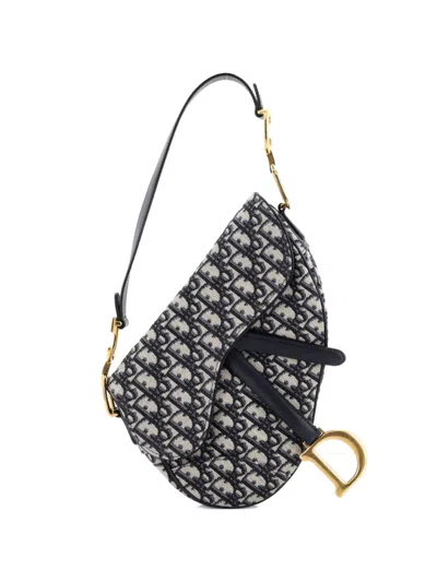 Pre-owned Dior Saddle Handbag Oblique Canvas Medium Shoulder Bag In Blue